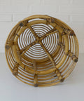 Vintage Bamboo Stool / Rattan Plant Stand / Mid Century Wicker Side Table / Small Coffee Table