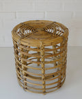 Vintage Bamboo Stool / Rattan Plant Stand / Mid Century Wicker Side Table / Small Coffee Table