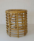 Vintage Bamboo Stool / Rattan Plant Stand / Mid Century Wicker Side Table / Small Coffee Table