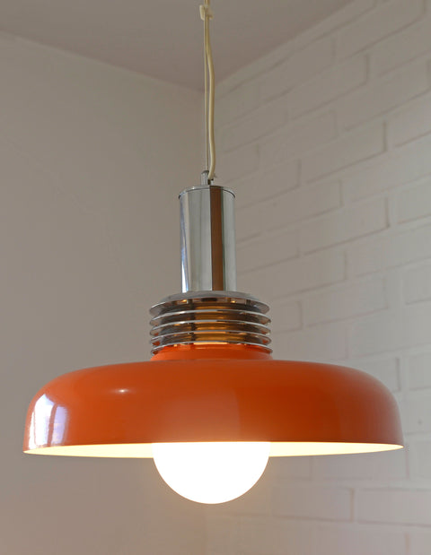 Orange Mid Century Modern Pendant Lamp: Space Age Lighting, 1980s Retro Chandelier
