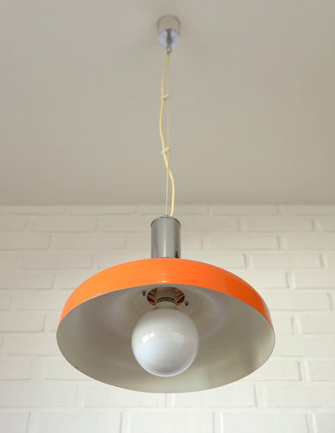 Orange Mid Century Modern Pendant Lamp: Space Age Lighting, 1980s Retro Chandelier