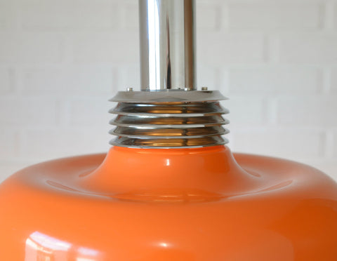 Orange Mid Century Modern Pendant Lamp: Space Age Lighting, 1980s Retro Chandelier