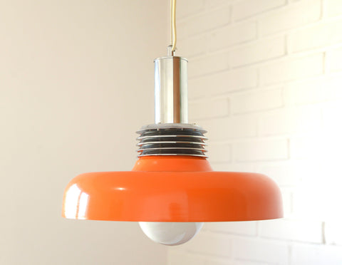 Orange Mid Century Modern Pendant Lamp: Space Age Lighting, 1980s Retro Chandelier