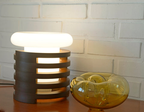 Vintage Brutalist Mushroom Lamp: Mid-Century Modern Wood Table Lamp