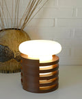 Vintage Brutalist Mushroom Lamp: Mid-Century Modern Wood Table Lamp