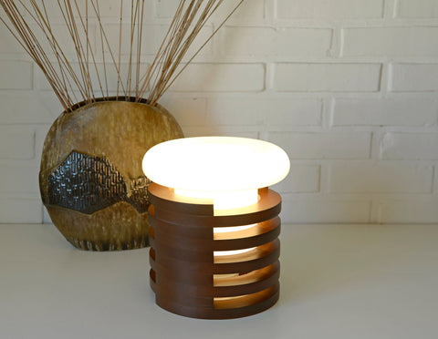 Vintage Brutalist Mushroom Lamp: Mid-Century Modern Wood Table Lamp