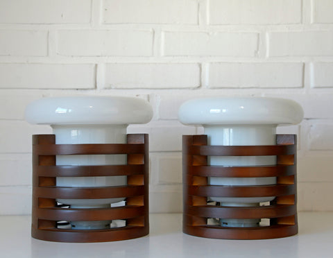 Vintage Brutalist Mushroom Lamp: Mid-Century Modern Wood Table Lamp
