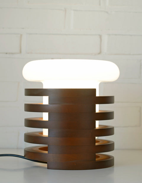 Vintage Brutalist Mushroom Lamp: Mid-Century Modern Wood Table Lamp