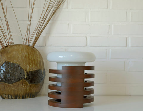 Vintage Brutalist Mushroom Lamp: Mid-Century Modern Wood Table Lamp