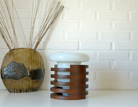 Vintage Brutalist Mushroom Lamp: Mid-Century Modern Wood Table Lamp