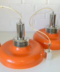 Orange Mid Century Modern Pendant Lamp: Space Age Lighting, 1980s Retro Chandelier