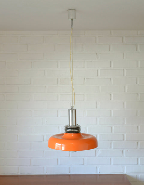 Orange Mid Century Modern Pendant Lamp: Space Age Lighting, 1980s Retro Chandelier