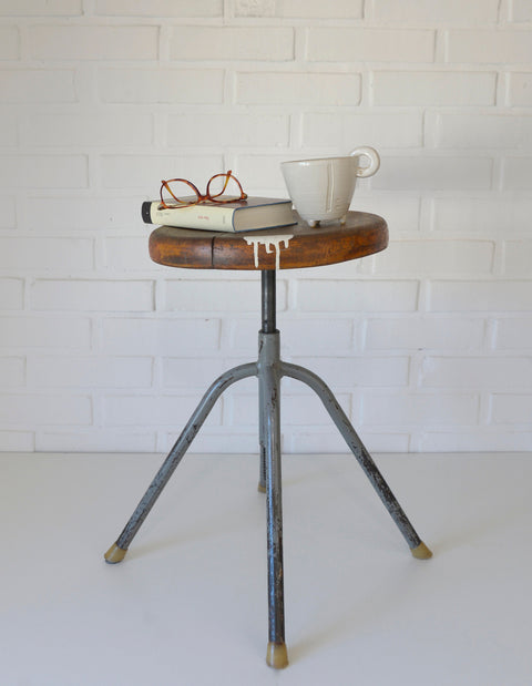 Vintage Industrial Stool: Adjustable Swivel, Rustic Plant Stand