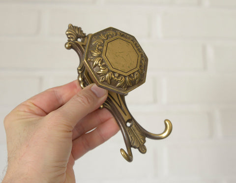 Vintage Cast Brass Wall Hook and Shelf Bracket Set - 1960s Italy