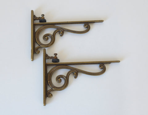 Vintage Cast Brass Wall Hook and Shelf Bracket Set - 1960s Italy