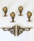 Vintage Cast Brass Wall Hook and Shelf Bracket Set - 1960s Italy