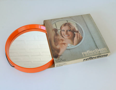Vintage Orange Plastic Wall Mirror: 1970s Danish Mid-Century Modern