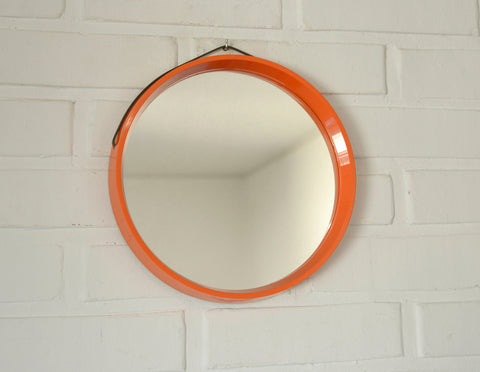 Vintage Orange Plastic Wall Mirror: 1970s Danish Mid-Century Modern