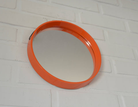 Vintage Orange Plastic Wall Mirror: 1970s Danish Mid-Century Modern