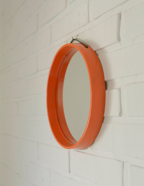 Vintage Orange Plastic Wall Mirror: 1970s Danish Mid-Century Modern