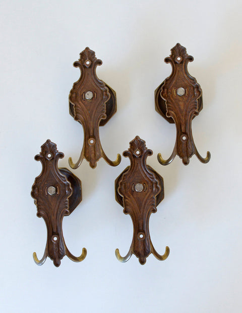 Vintage Cast Brass Wall Hook and Shelf Bracket Set - 1960s Italy