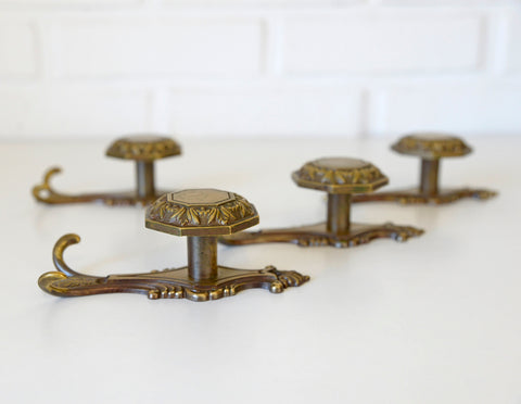 Vintage Cast Brass Wall Hook and Shelf Bracket Set - 1960s Italy