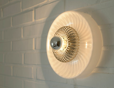 Vintage White Plastic Sconce: MCM Flush Mount Ceiling Light