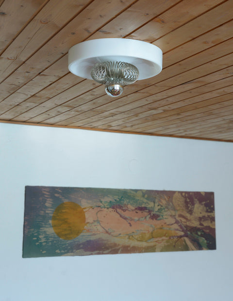 Vintage White Plastic Sconce: MCM Flush Mount Ceiling Light