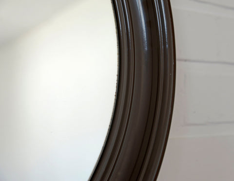 Vintage Round Wall Mirror: Large Brown Plastic Frame, Yugoslavia 1980s