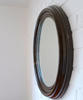Vintage Round Wall Mirror: Large Brown Plastic Frame, Yugoslavia 1980s