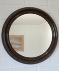 Vintage Round Wall Mirror: Large Brown Plastic Frame, Yugoslavia 1980s