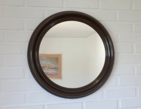 Vintage Round Wall Mirror: Large Brown Plastic Frame, Yugoslavia 1980s