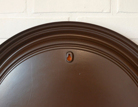 Vintage Round Wall Mirror: Large Brown Plastic Frame, Yugoslavia 1980s