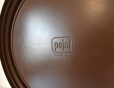 Vintage Round Wall Mirror: Large Brown Plastic Frame, Yugoslavia 1980s