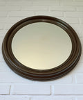Vintage Round Wall Mirror: Large Brown Plastic Frame, Yugoslavia 1980s