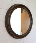 Vintage Round Wall Mirror: Large Brown Plastic Frame, Yugoslavia 1980s