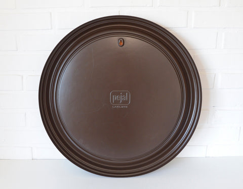 Vintage Round Wall Mirror: Large Brown Plastic Frame, Yugoslavia 1980s