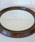 Vintage Round Wall Mirror: Large Brown Plastic Frame, Yugoslavia 1980s