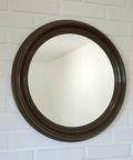 Vintage Round Wall Mirror: Large Brown Plastic Frame, Yugoslavia 1980s