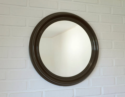 Vintage Round Wall Mirror: Large Brown Plastic Frame, Yugoslavia 1980s