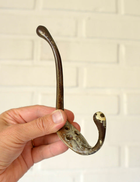 Vintage Metal Wall Hooks: Mid Century Rustic Coat Rack, Set of 9