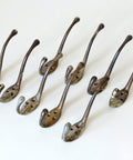 Vintage Metal Wall Hooks: Mid Century Rustic Coat Rack, Set of 9
