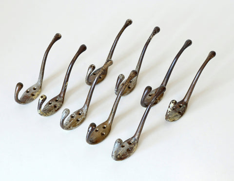 Vintage Metal Wall Hooks: Mid Century Rustic Coat Rack, Set of 9