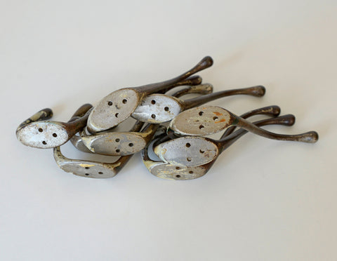 Vintage Metal Wall Hooks: Mid Century Rustic Coat Rack, Set of 9