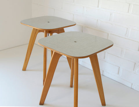 Vintage Mid-Century Modern Stools: Beech Wood Plant Stands, Set of 2