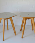 Vintage Mid-Century Modern Stools: Beech Wood Plant Stands, Set of 2