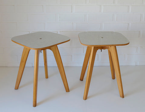 Vintage Mid-Century Modern Stools: Beech Wood Plant Stands, Set of 2