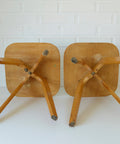 Vintage Mid-Century Modern Stools: Beech Wood Plant Stands, Set of 2