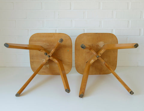 Vintage Mid-Century Modern Stools: Beech Wood Plant Stands, Set of 2