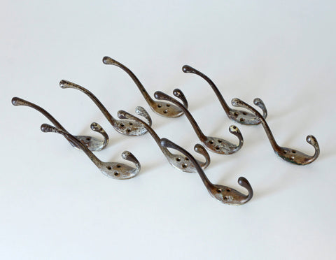 Vintage Metal Wall Hooks: Mid Century Rustic Coat Rack, Set of 9
